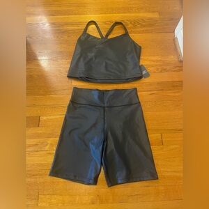 NWT Abercrombie & Fitch Black Faux Leather Workout Set, Size Large